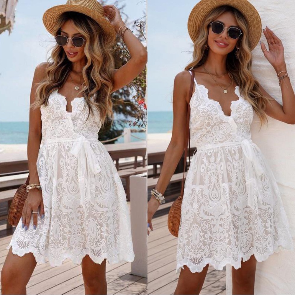 Playful Lace Mini Dress-Ivory - Picture 2 of 3